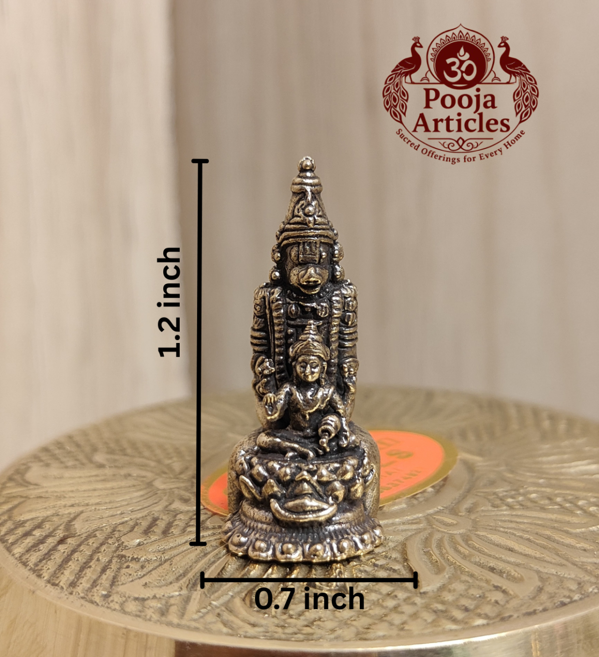 Miniature Brass Hanuman with Lakshmi Statue 1.2 Inch - Image 2