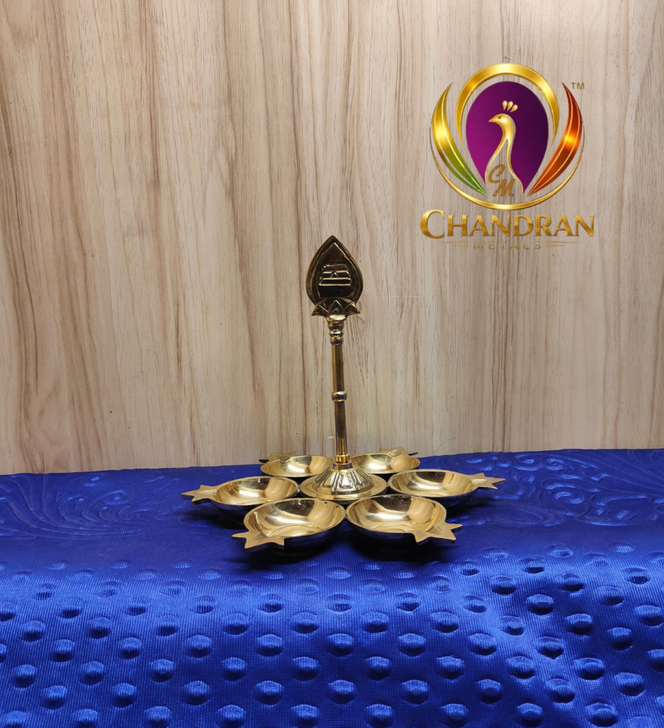 Brass Arumuga Vilakku with Vel 7 Inch