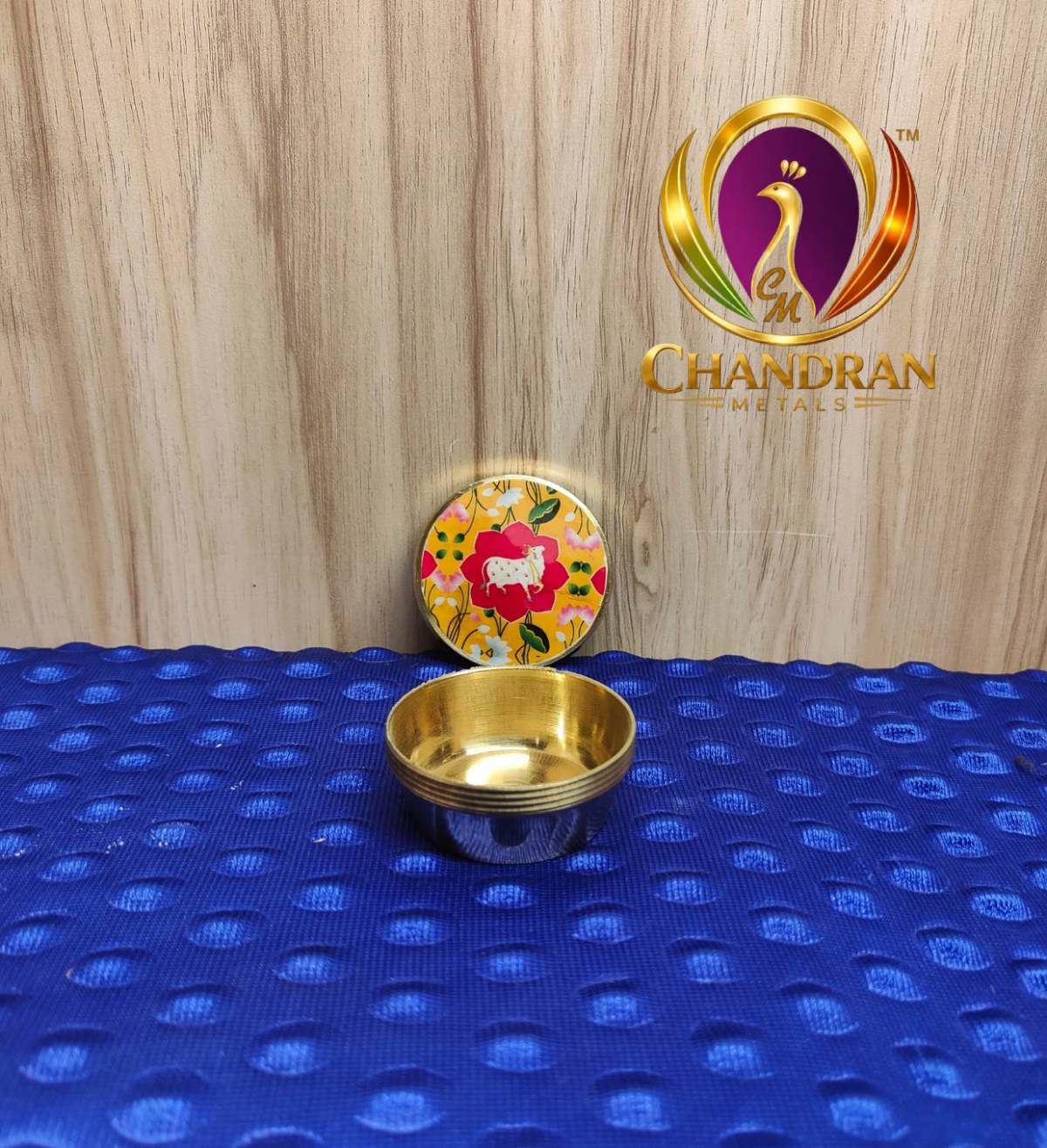 Brass Cow Meena Kumkum Box 2 Inch