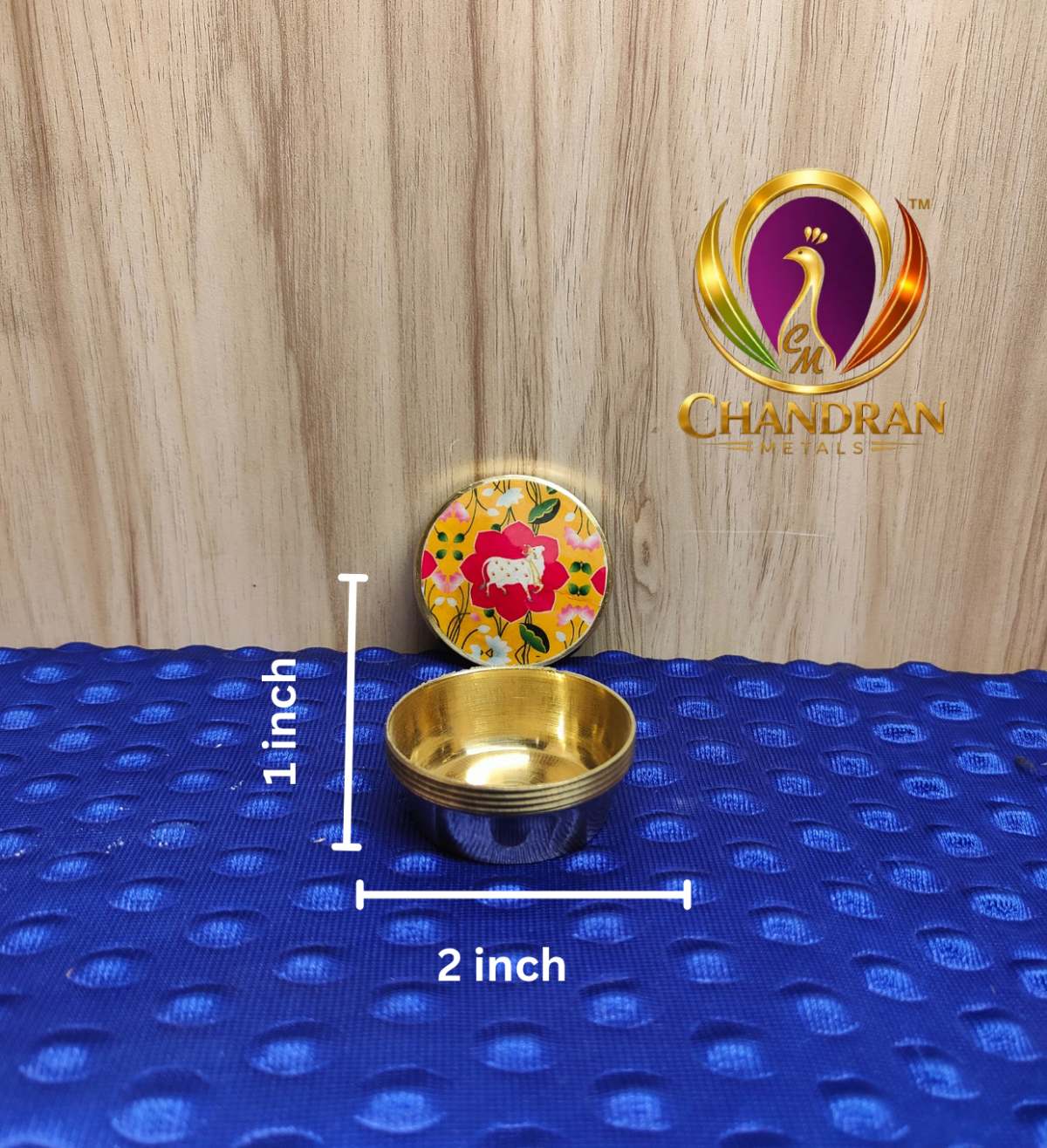 Brass Cow Meena Kumkum Box 2 Inch