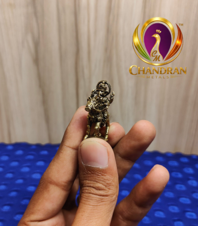 Brass Miniature Ganesha Riding a Horse 1.4 Inch