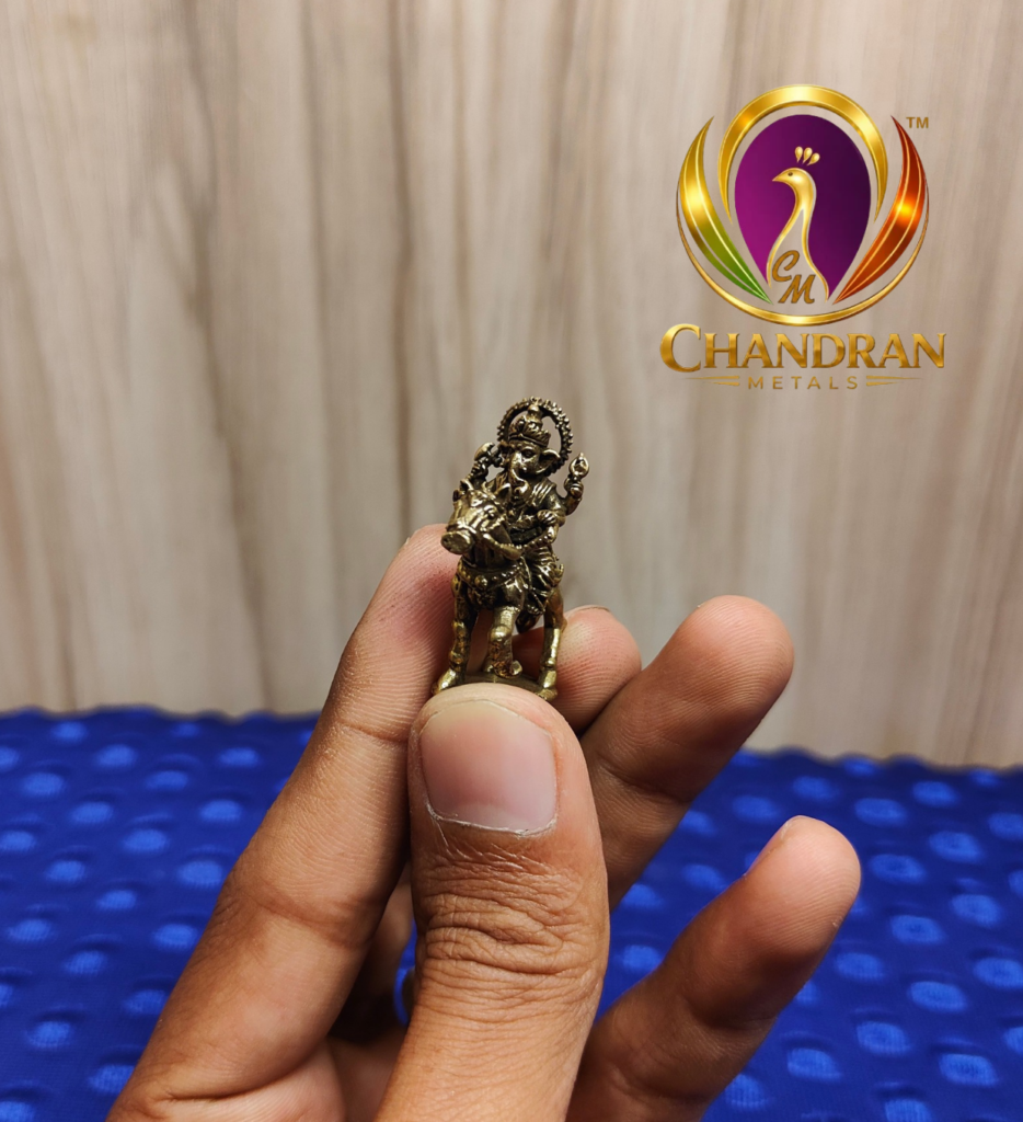 Brass Miniature Ganesha Riding a Horse 1.4 Inch