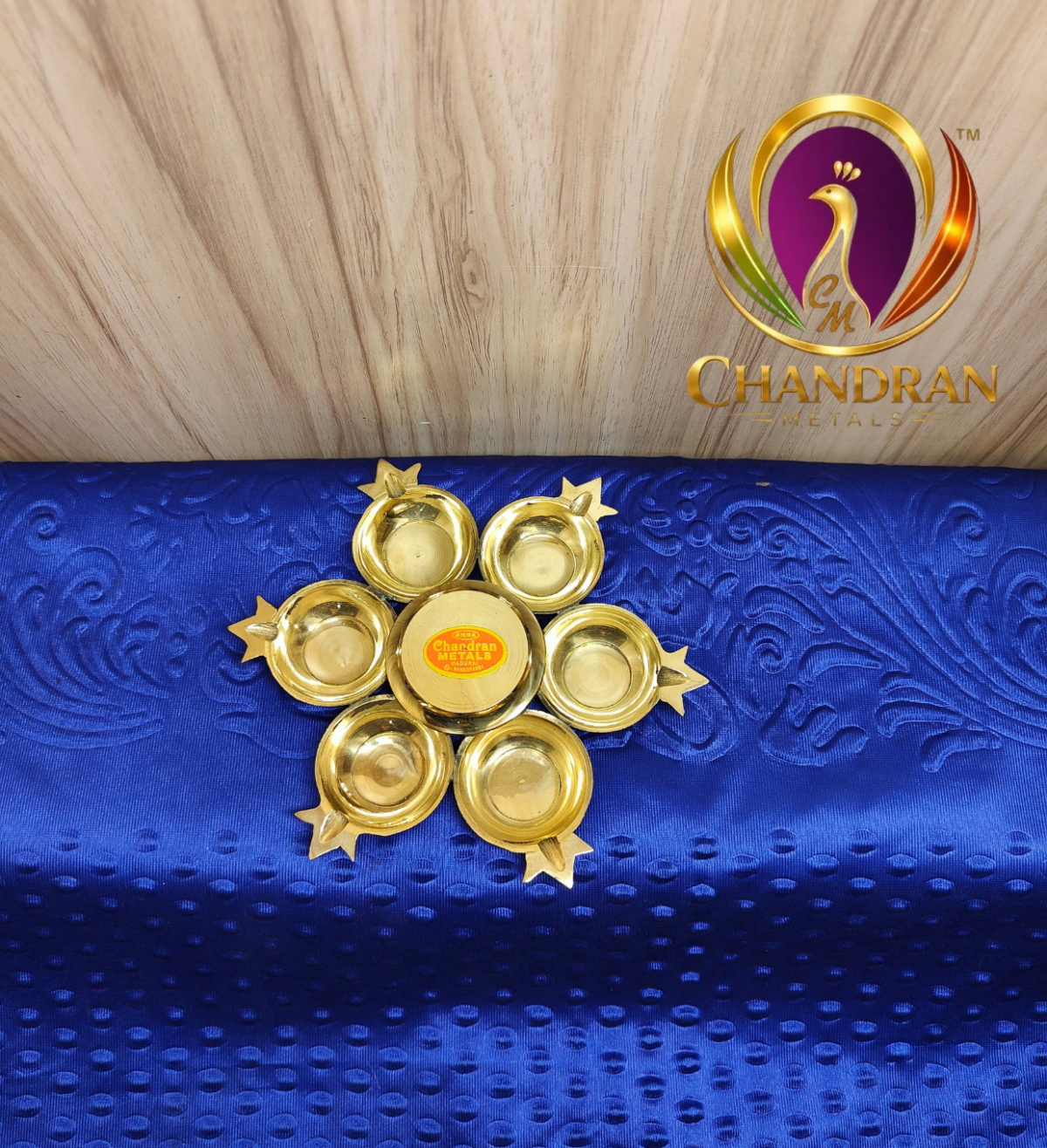 Brass Murugan Shatkona Deepam 7.5 Inch