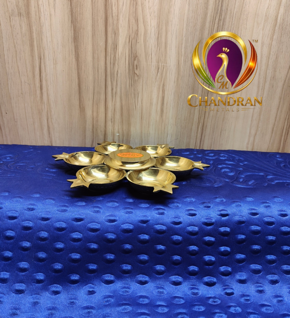 Brass Murugan Shatkona Deepam 7.5 Inch