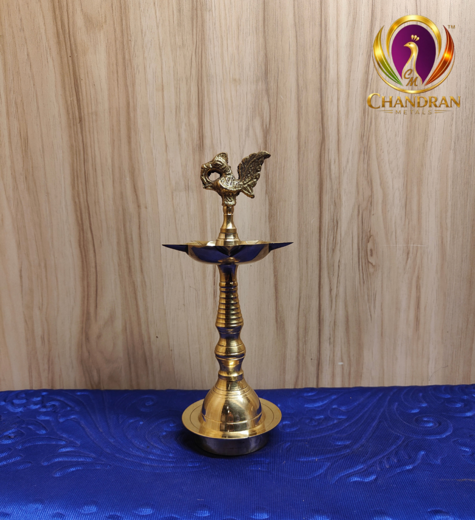 Brass Peacock Kerala Samai Puja Diya 8 Inch