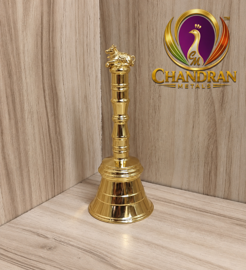 Brass Pooja Bell with Nandi Handle 4.6 Inch