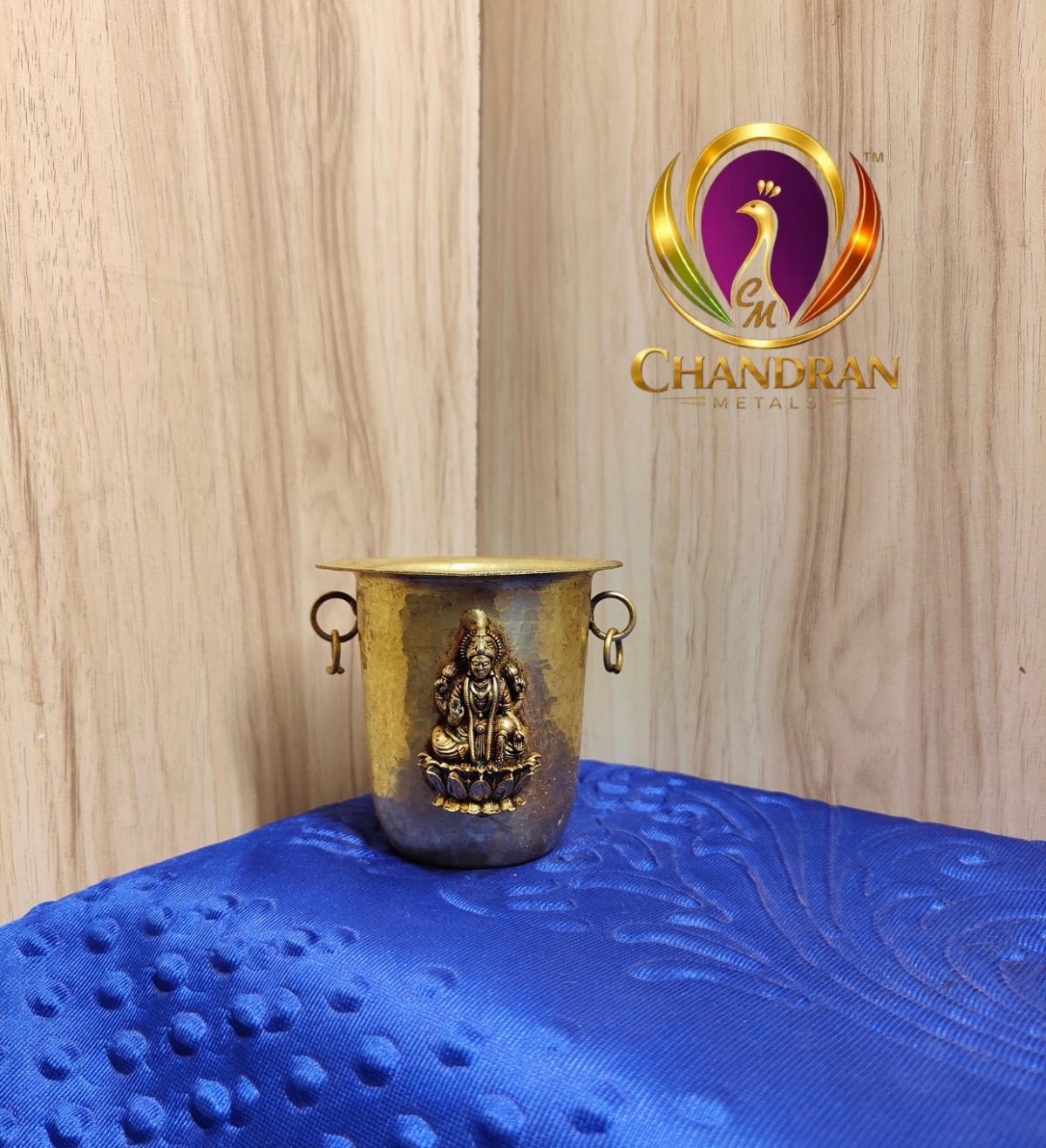 Brass Tirupati Balaji pooja glass 3.2 inch reverse with seated deity on lotus, Chandran Metals Madurai