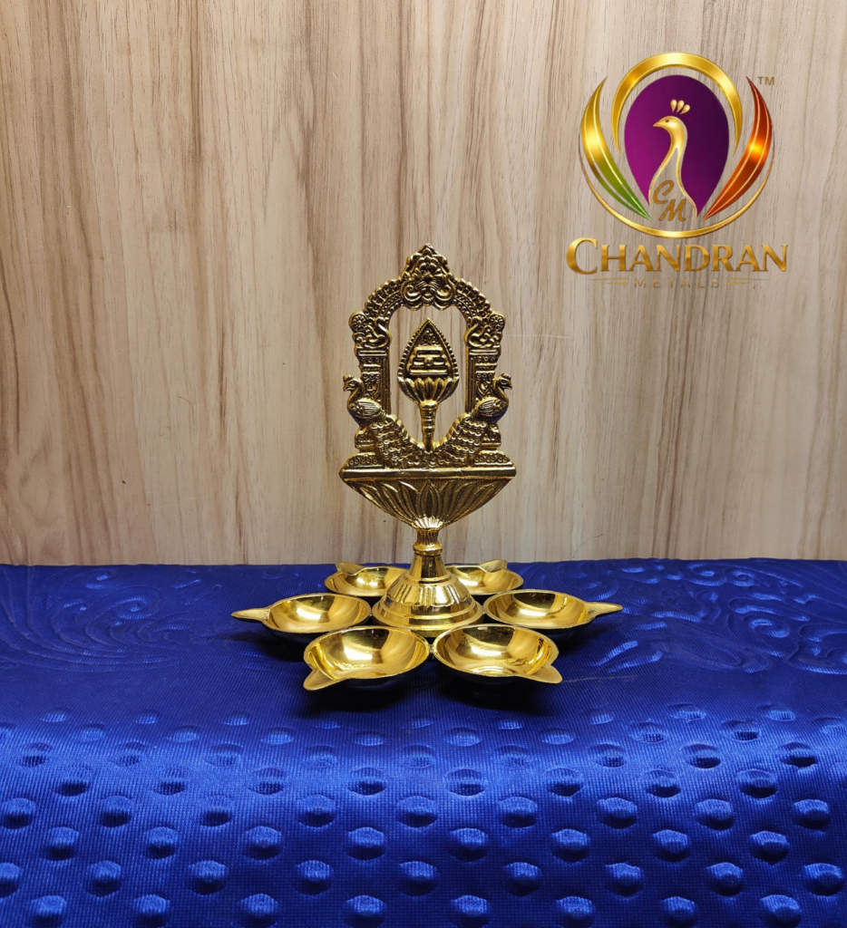 Brass Tiruvachi Vel Arumuga Vilakku 7 Inch