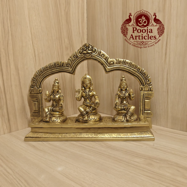 Brass Ayyanar with Poorna & Pushkala Statue 7.6 Inch