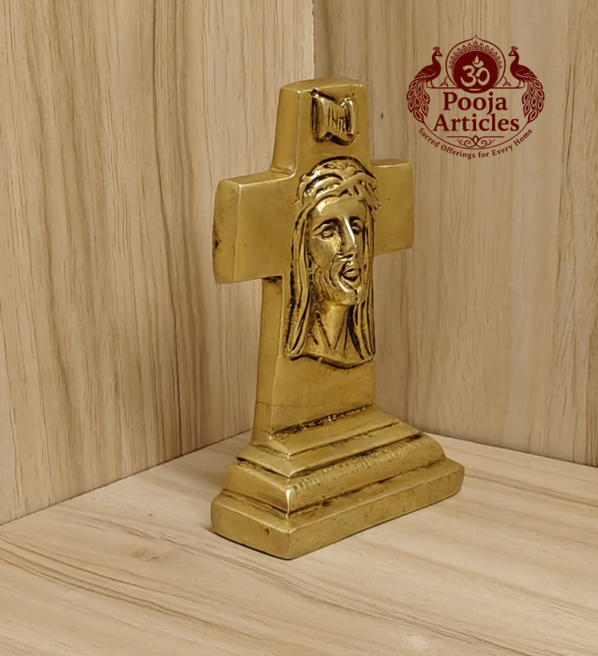 Brass Cross Statue with Jesus Face 4.2 Inch