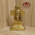Brass Cross Statue with Jesus Face 4.2 Inch