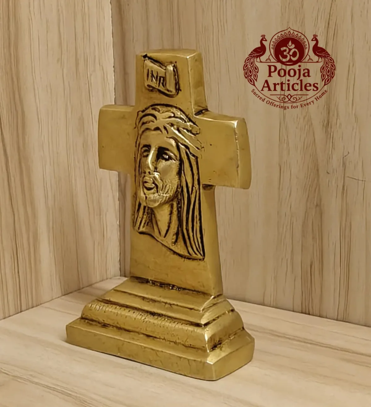 Brass Cross Statue with Jesus Face 4.2 Inch