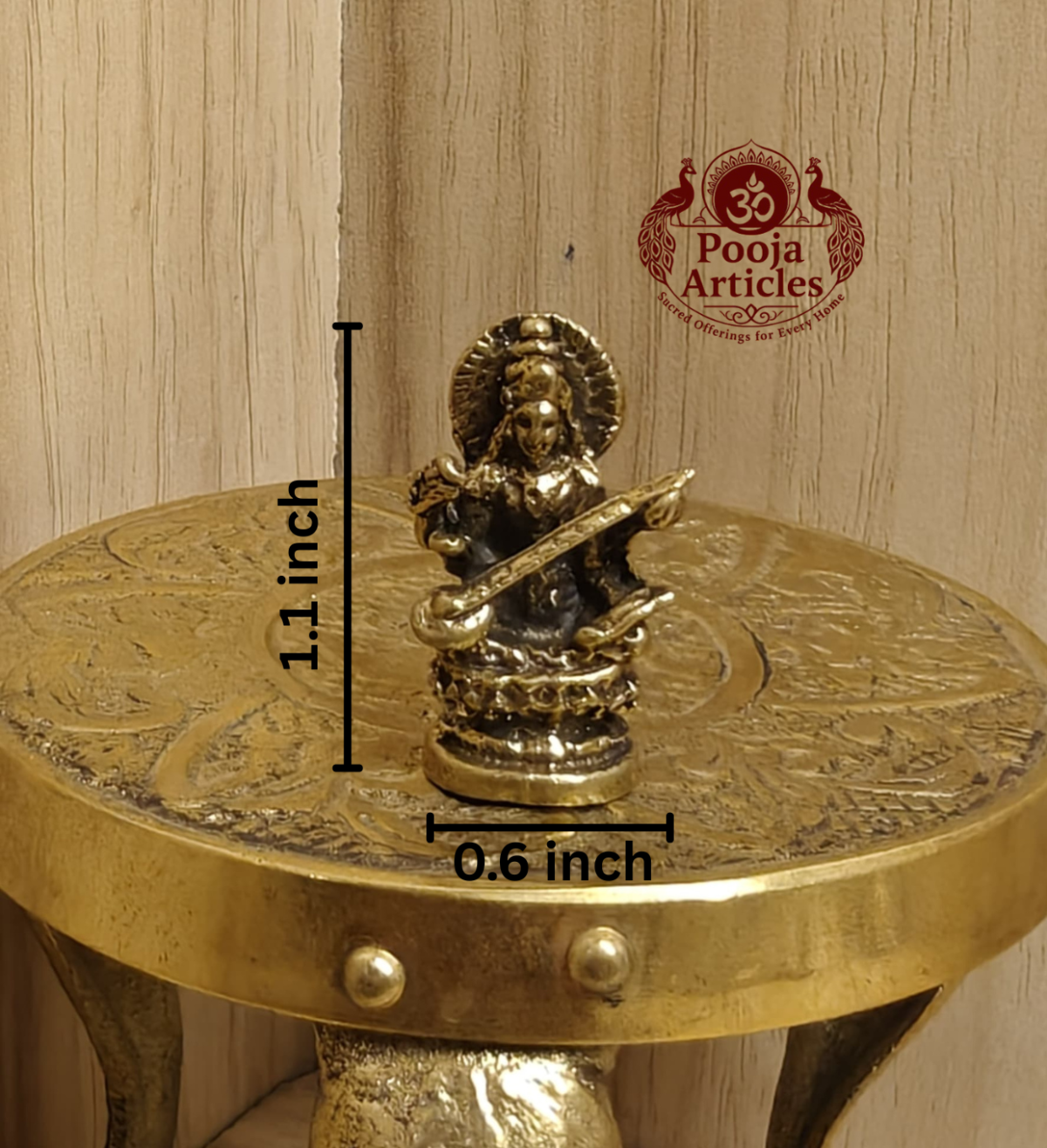 Miniature Brass Saraswati Statue 1.1 Inch