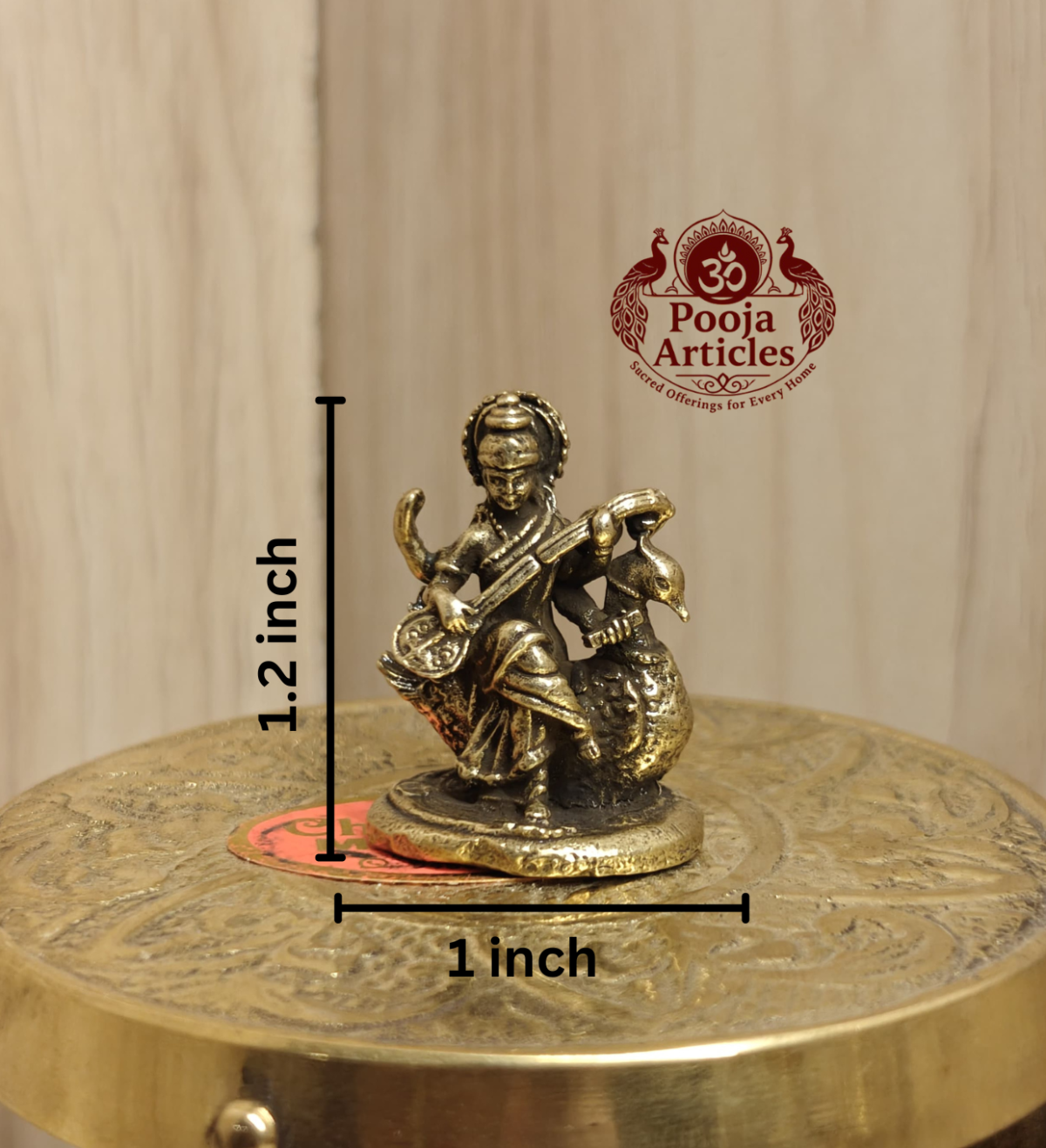 Miniature Brass Saraswati Statue 1.2 Inch