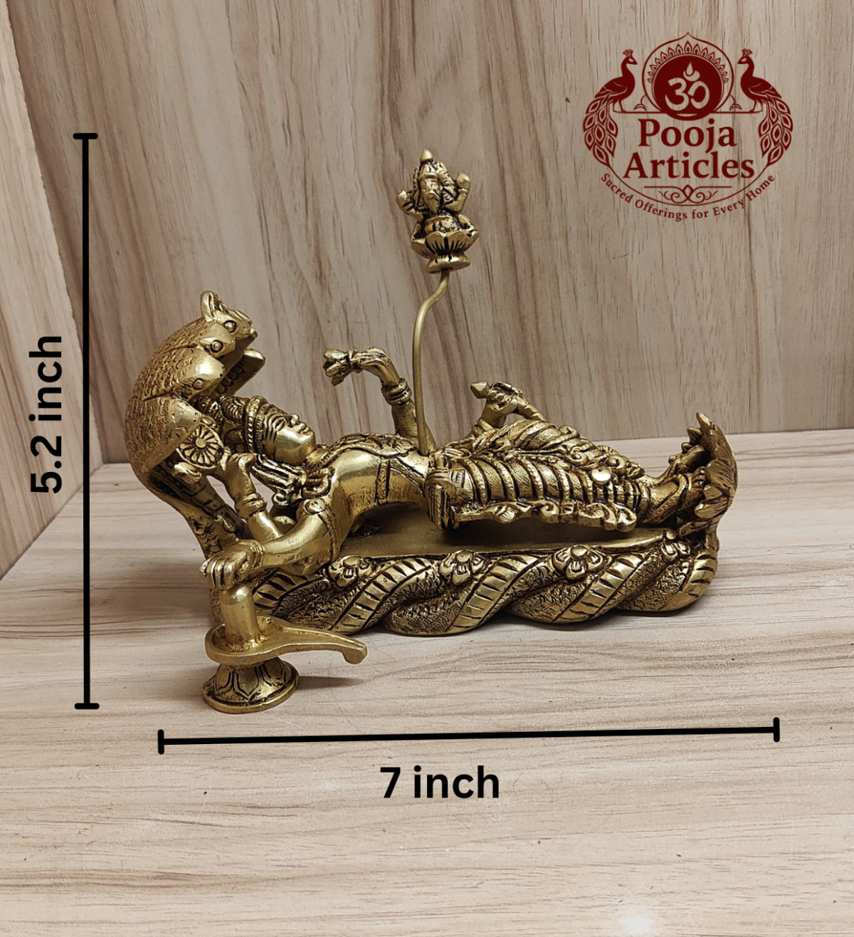 Brass Padmanabha Swamy Reclining Statue 5.2 Inch - Image 2