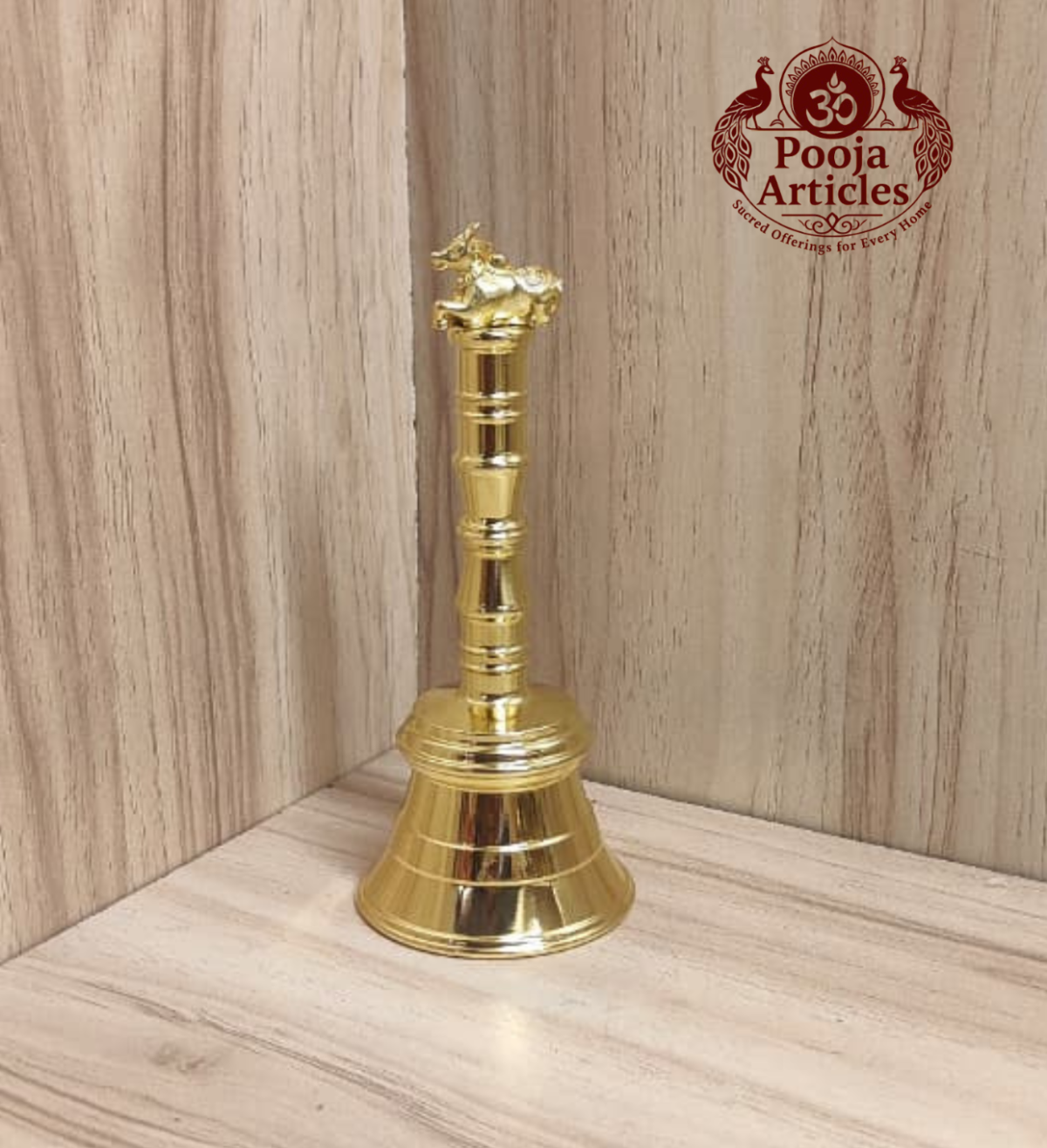 Brass Pooja Bell with Nandi Handle 4.6 Inch - Image 3