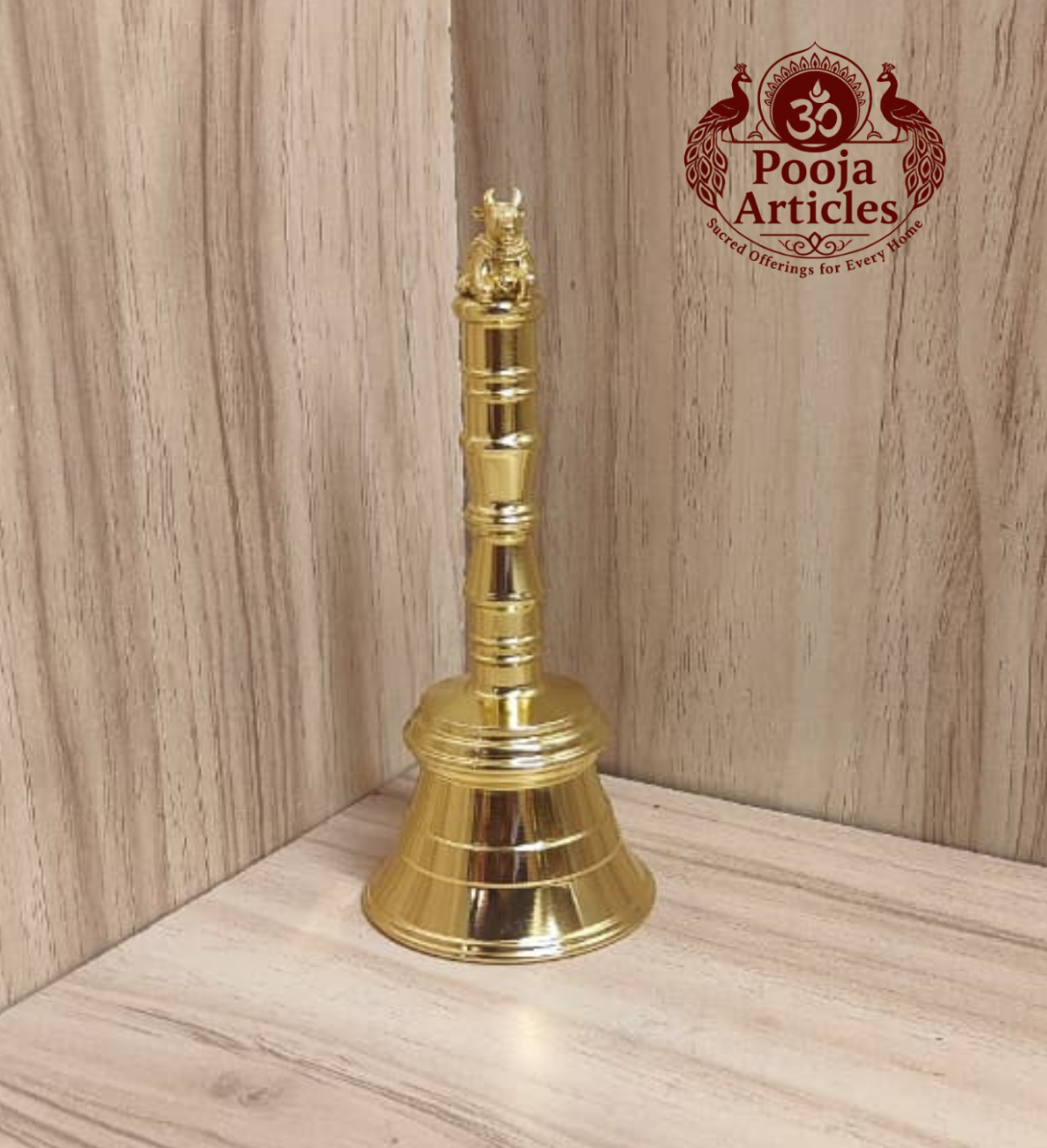 Brass Pooja Bell with Nandi Handle 4.6 Inch - Image 4