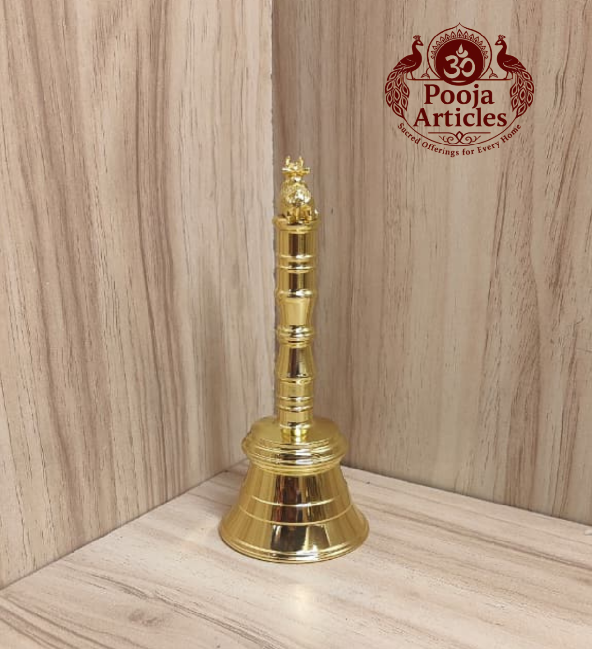 Brass Pooja Bell with Nandi Handle 4.6 Inch - Image 5