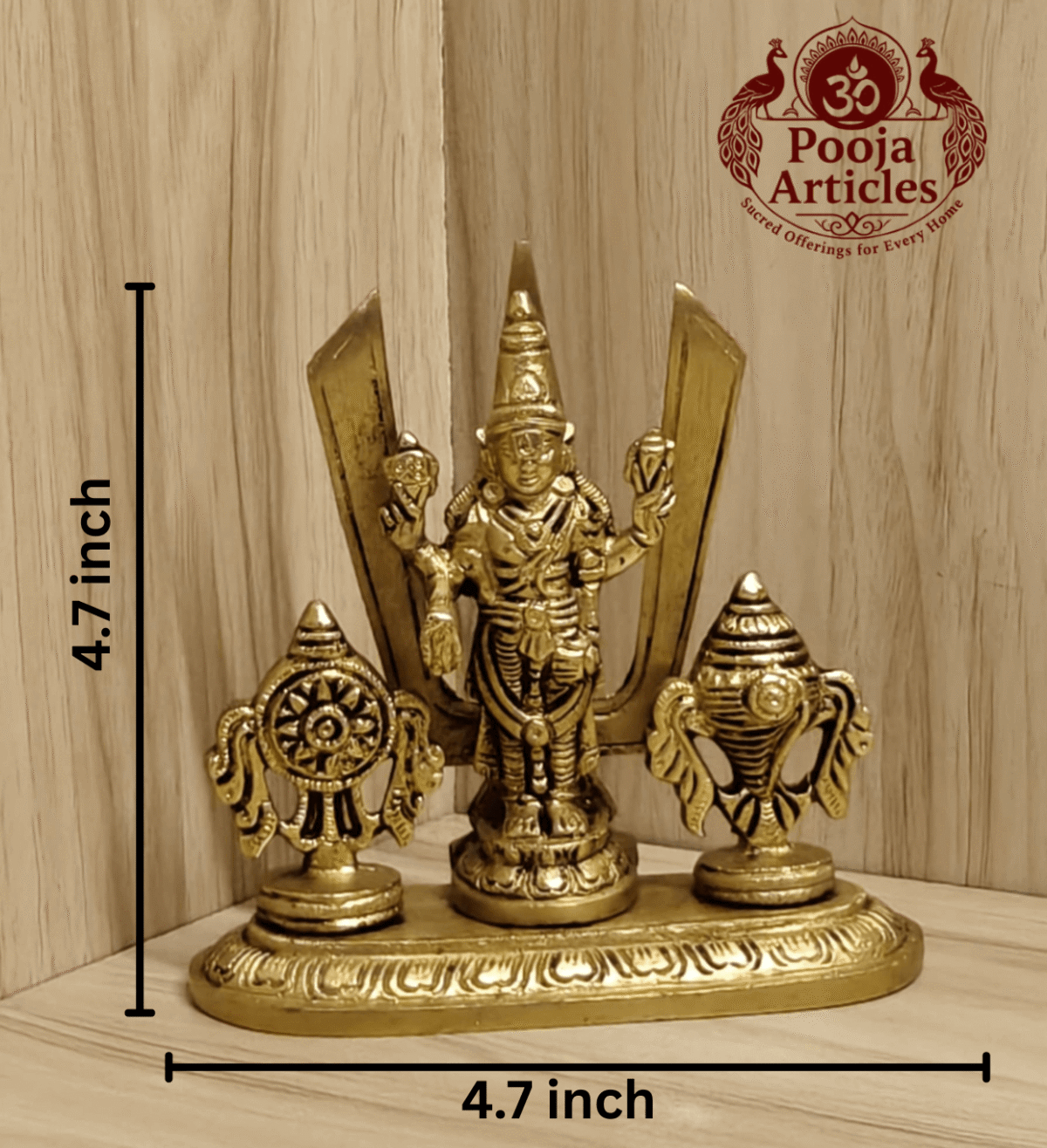 Brass Shankh Chakra Stand with Perumal Idol 4.7 Inch