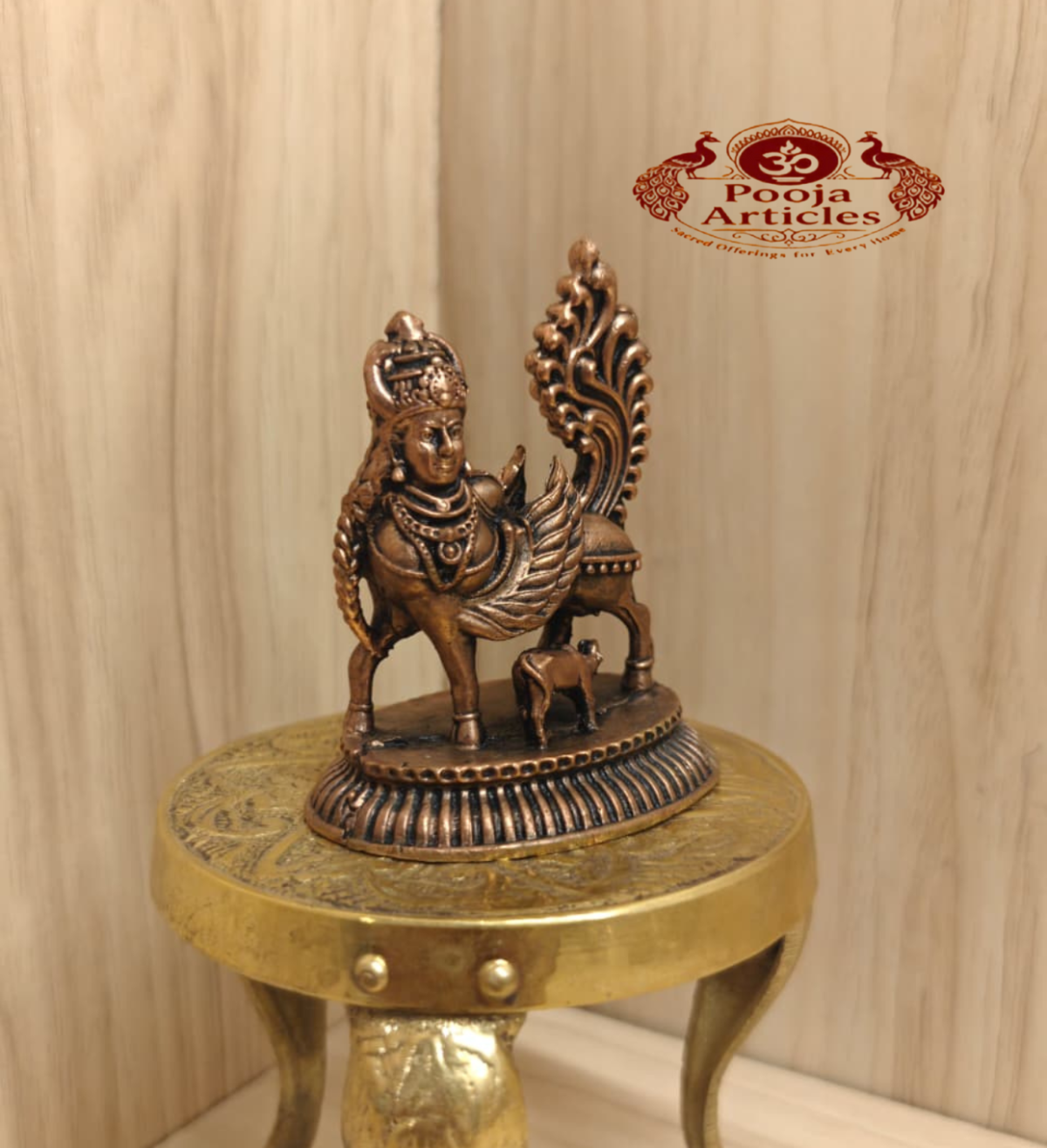 Copper Kamadhenu with Calf Statue 2.6 Inch