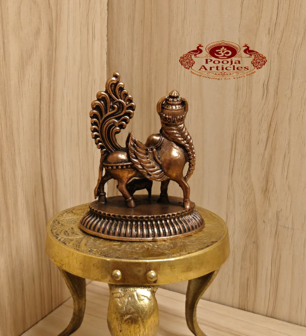 Copper Kamadhenu with Calf Statue 2.6 Inch
