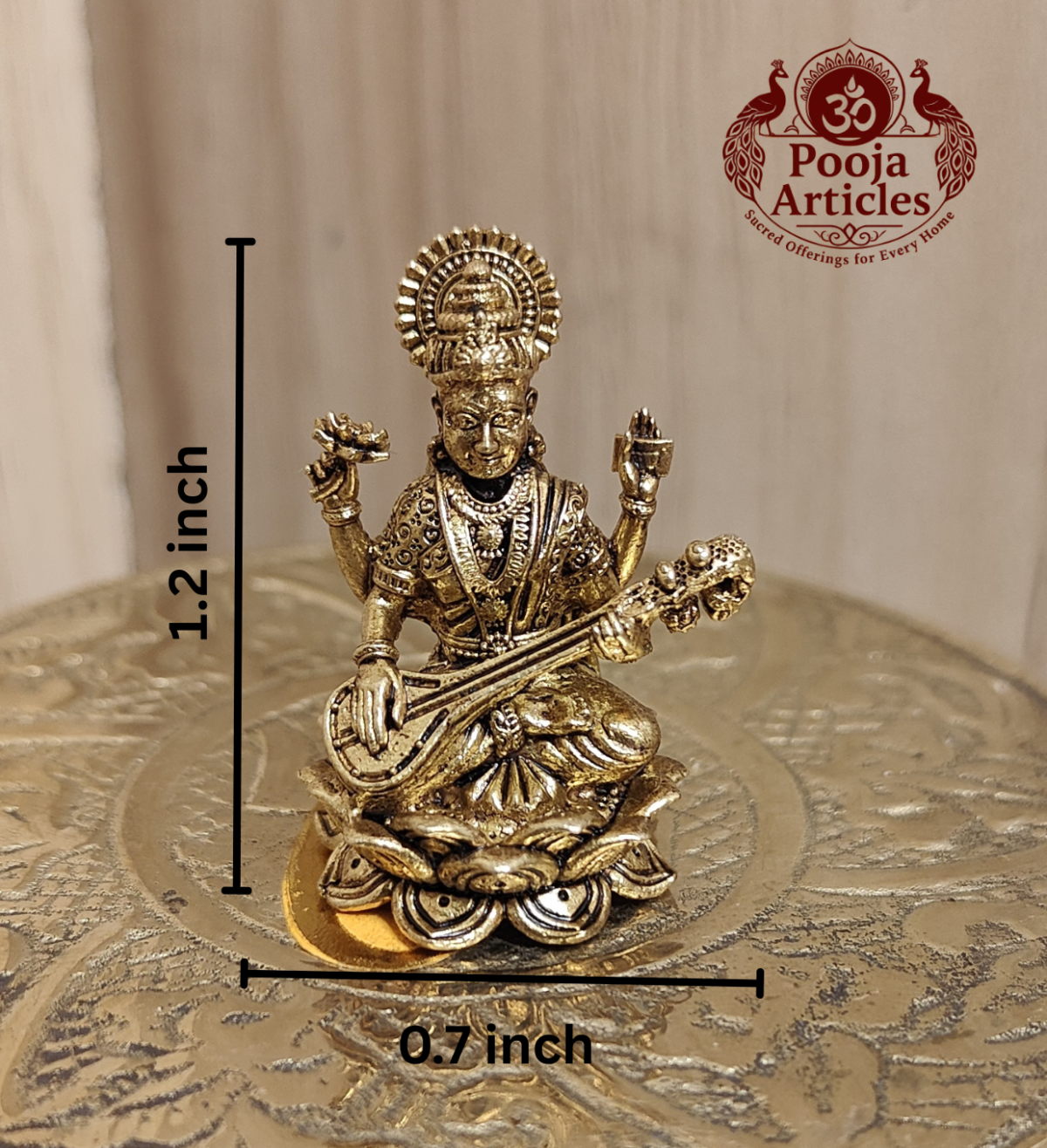Panchaloha Saraswati Idol 1.2 Inch - Image 2