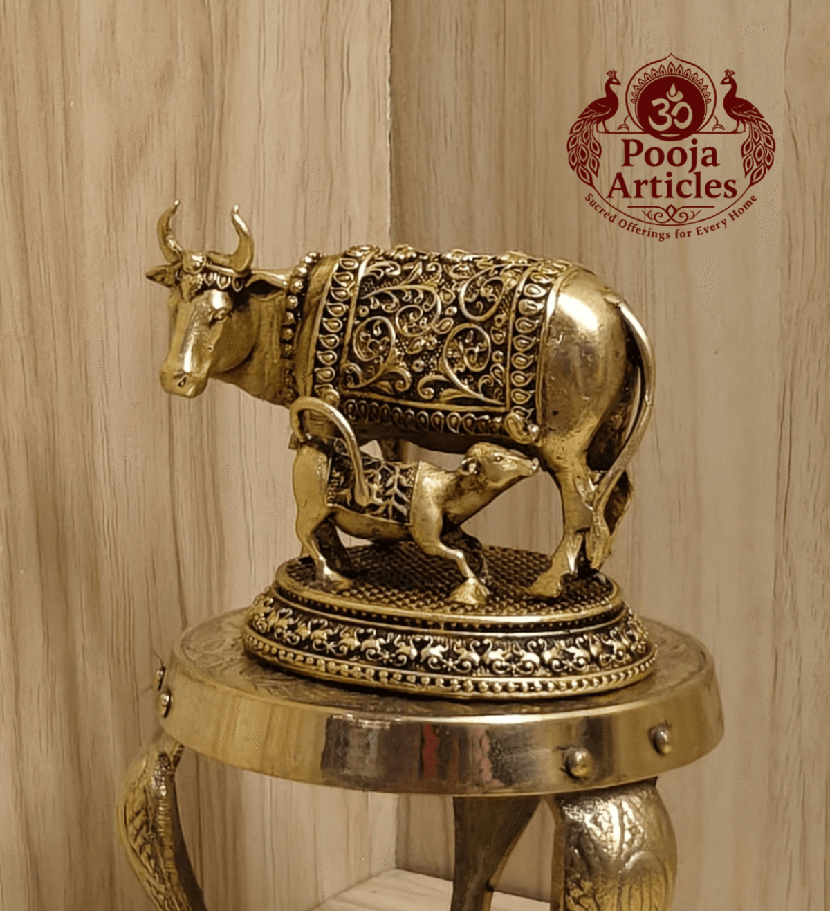 Premium Brass Kamdhenu Cow and Calf Statue 2.5 Inch