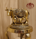Premium Brass Kamdhenu Cow and Calf Statue 2.5 Inch