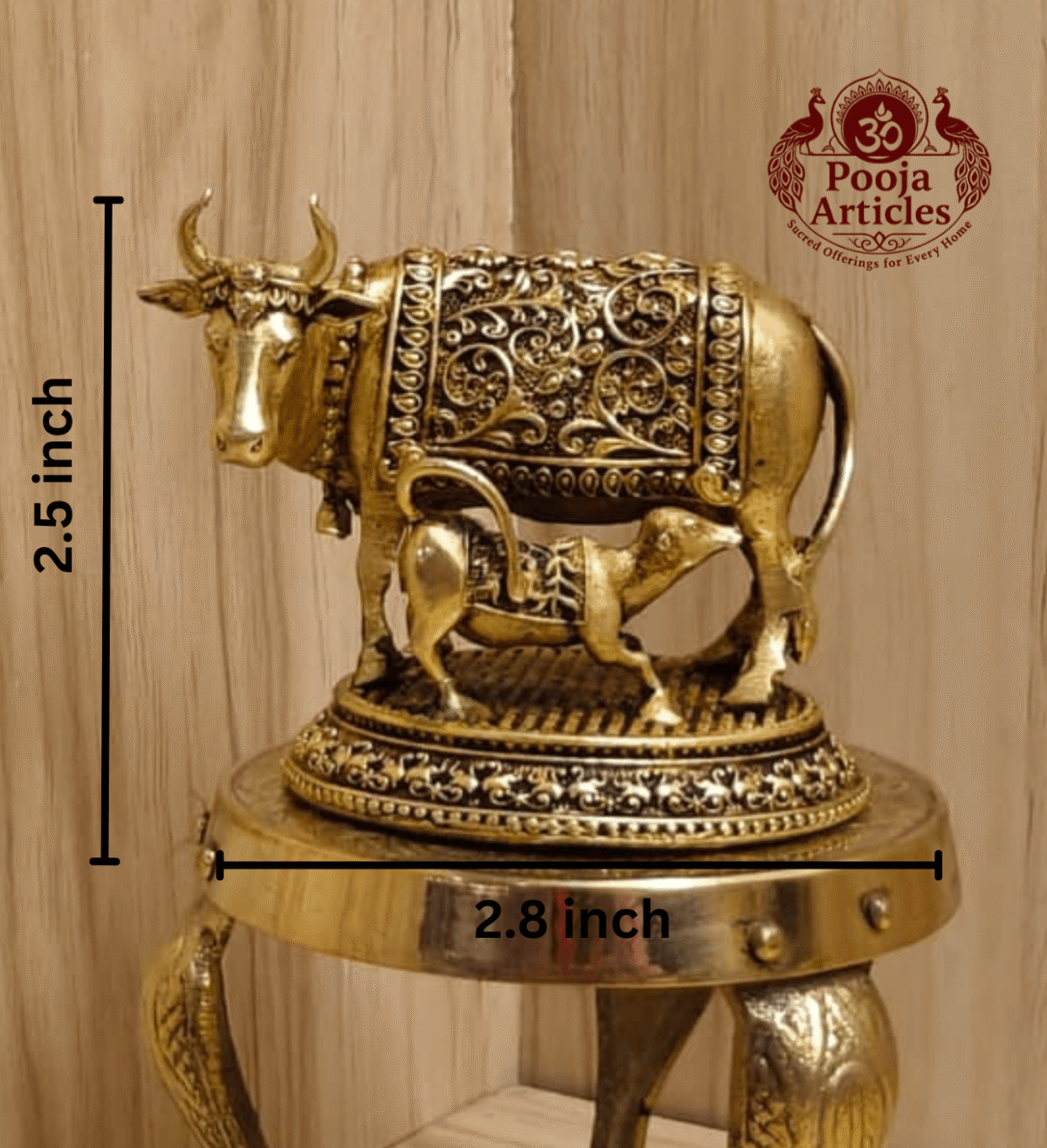 Premium Brass Kamdhenu Cow and Calf Statue 2.5 Inch