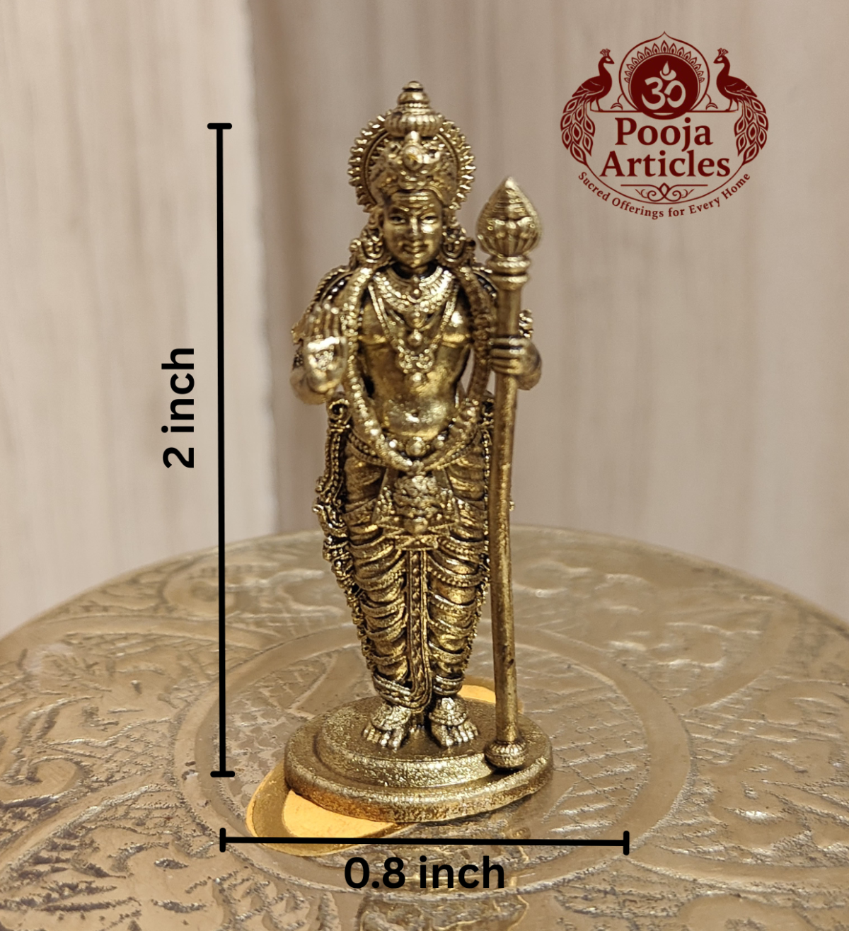 Premium Brass Lord Murugan Idol 2 Inch - Image 2