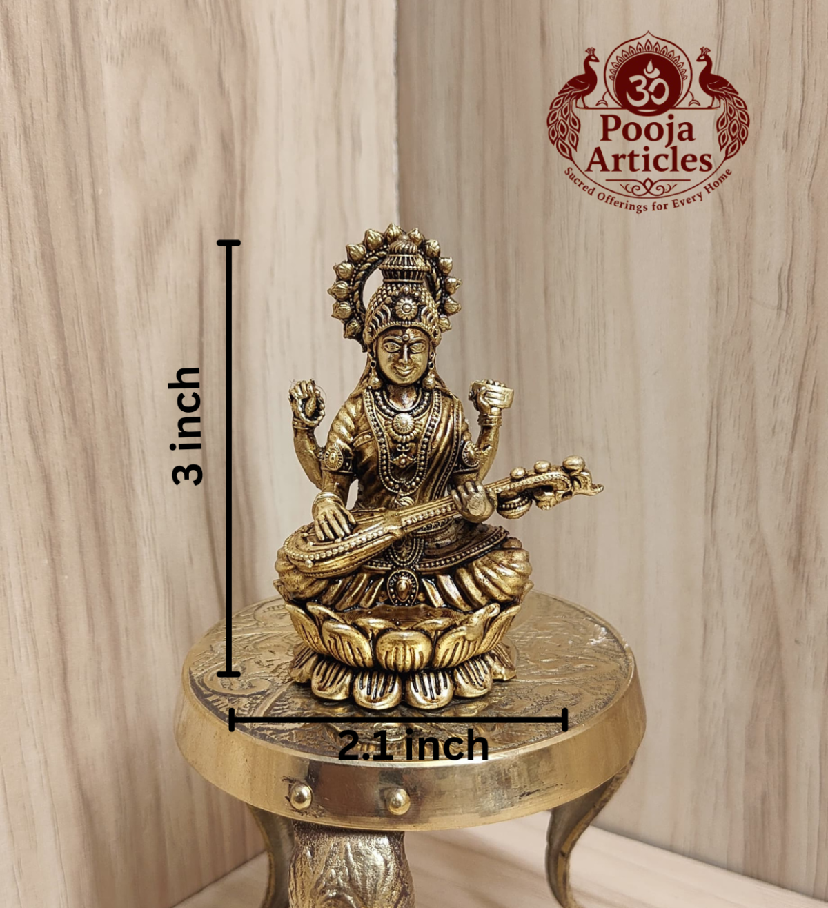 Premium Brass Saraswati Statue 3 Inch - Image 2