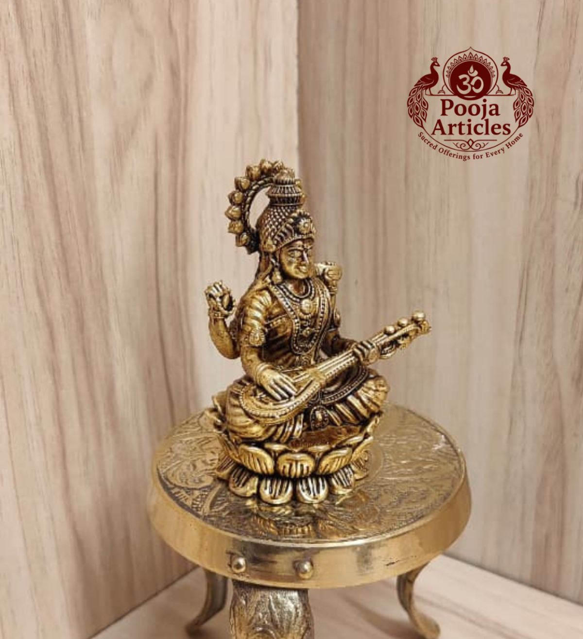Premium Brass Saraswati Statue 3 Inch - Image 3