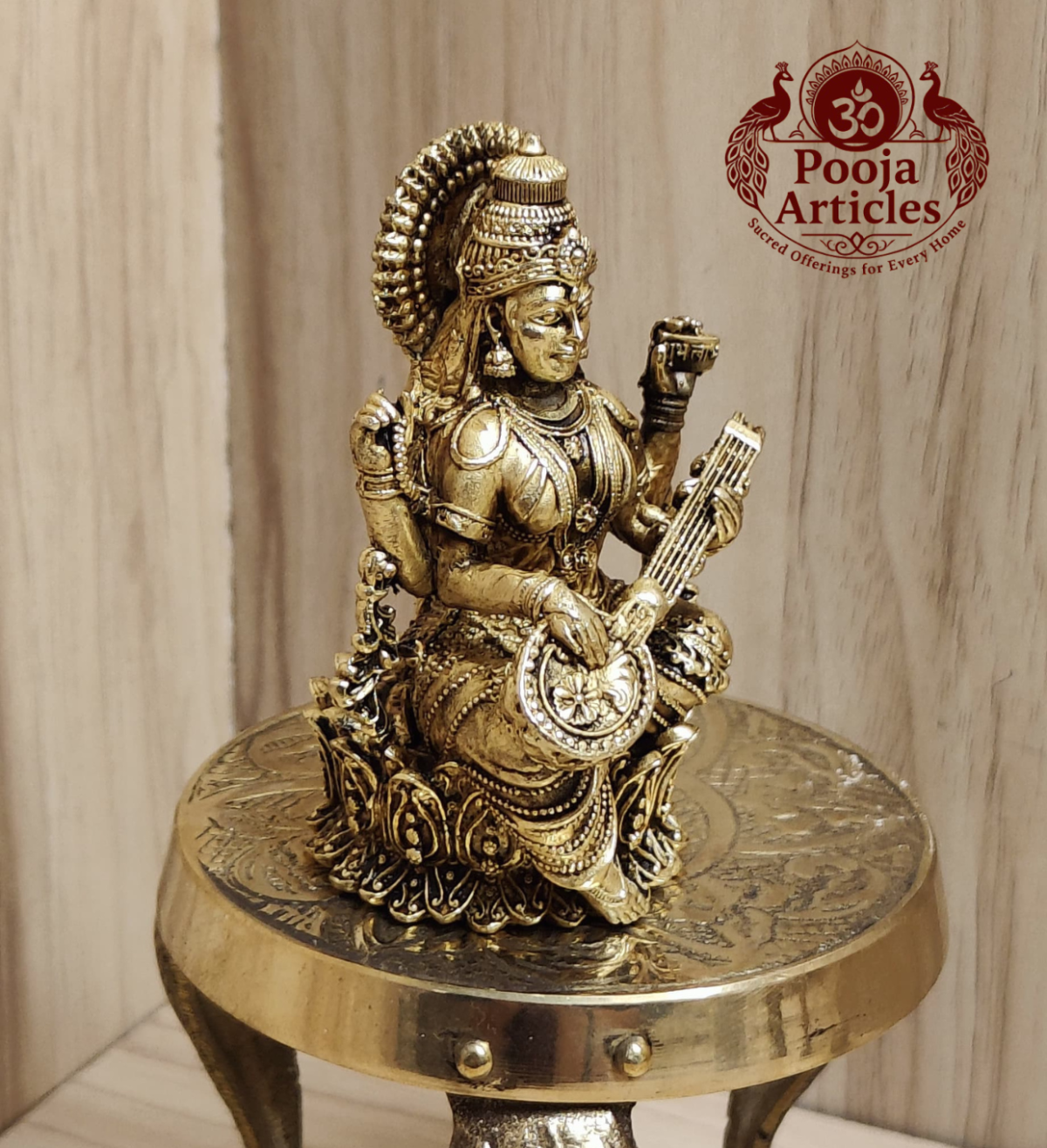 Premium Brass Saraswati Idol 3 Inch - Image 3