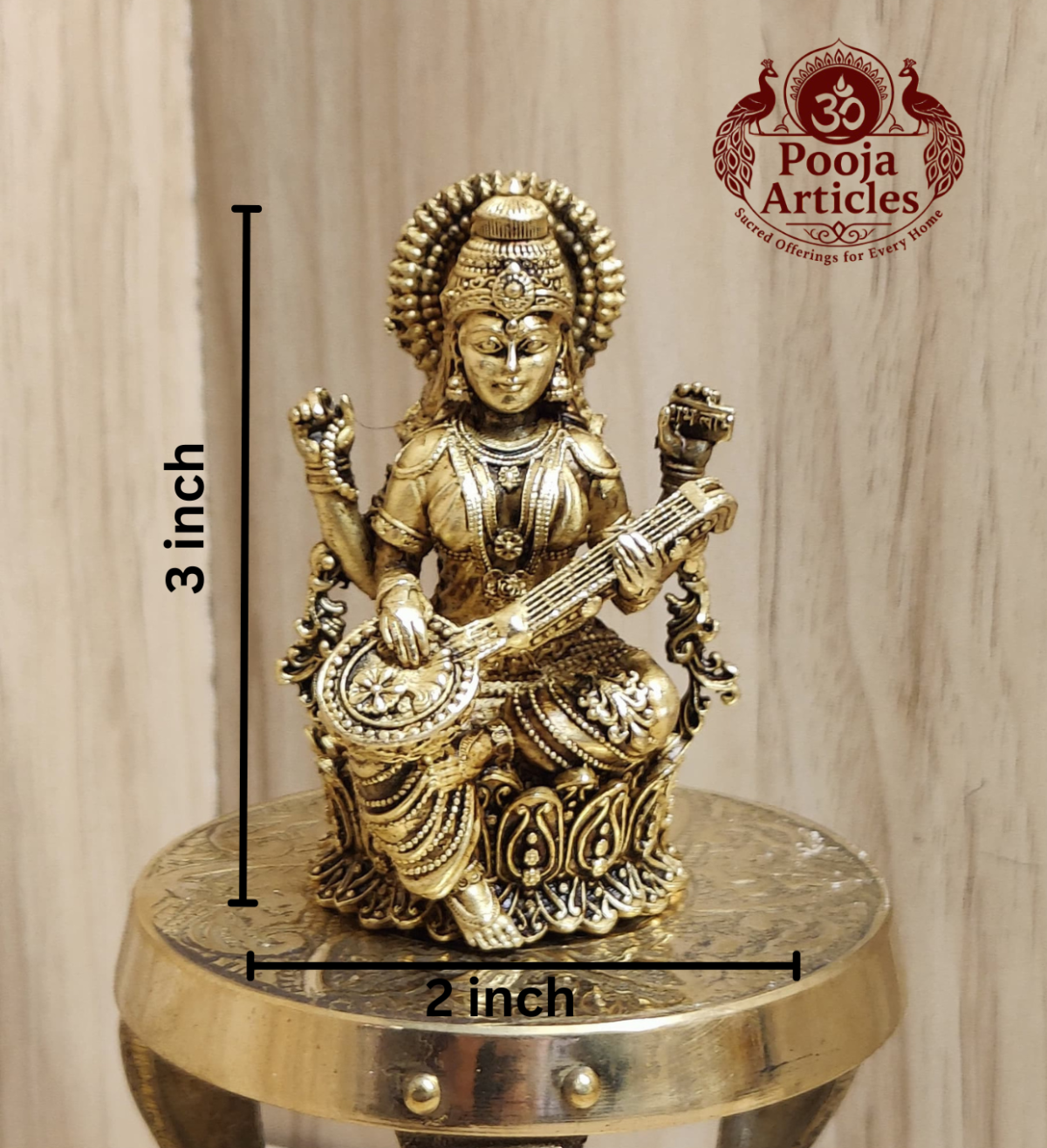 Premium Brass Saraswati Idol 3 Inch - Image 2