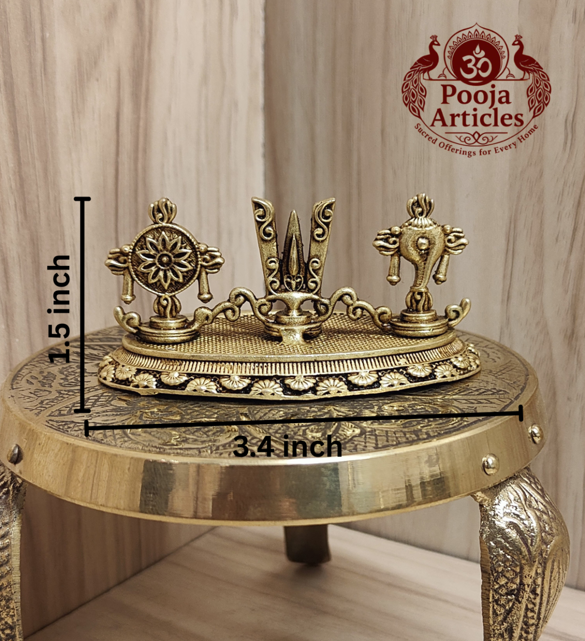 Premium Brass Shankh Chakra Namah Idol 1.5 Inch - Image 2