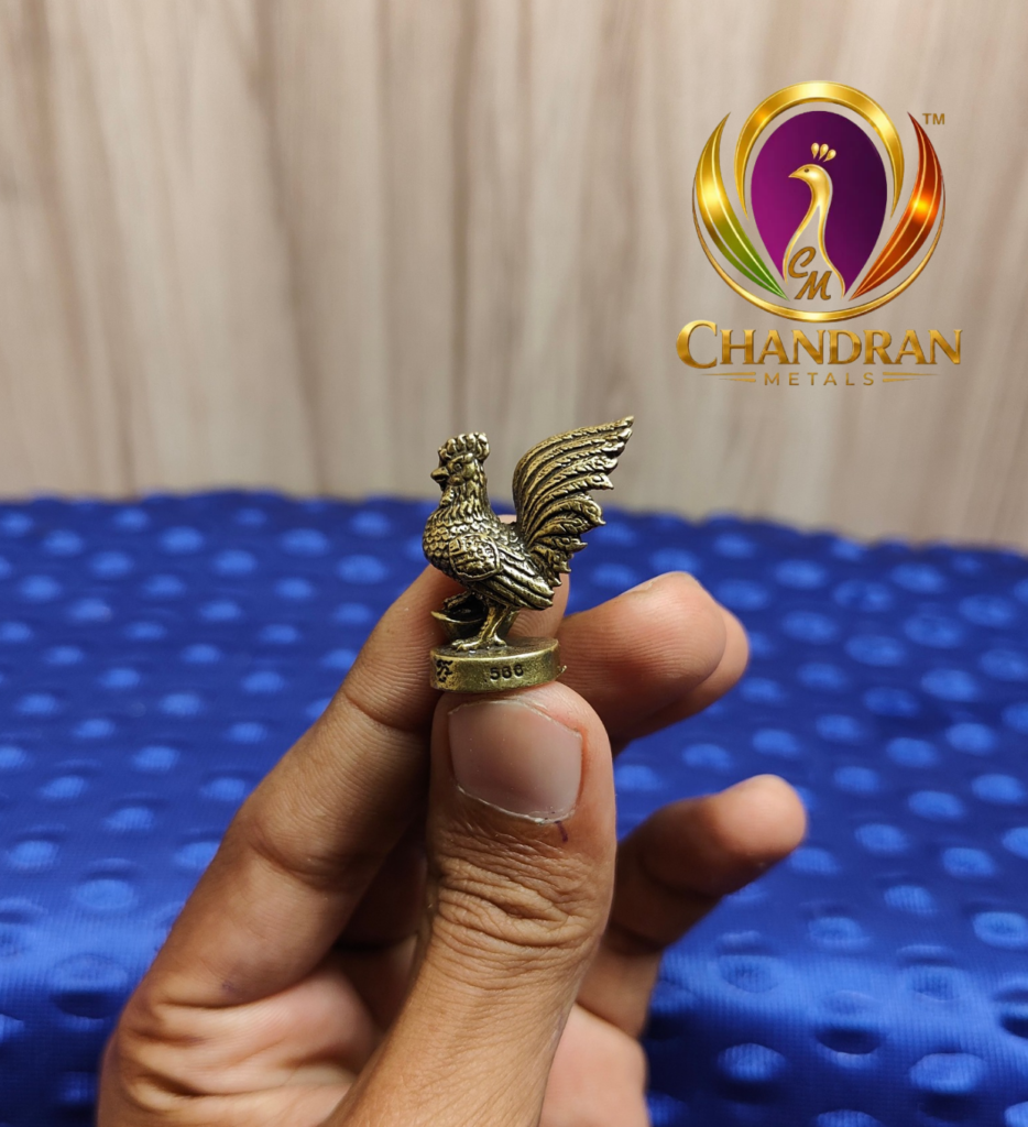 Miniature Brass Lucky Rooster Statue 1.2 Inch