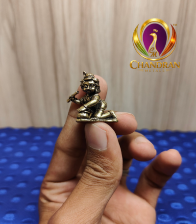 Miniature Brass Matka Krishna Statue 1.1 Inch