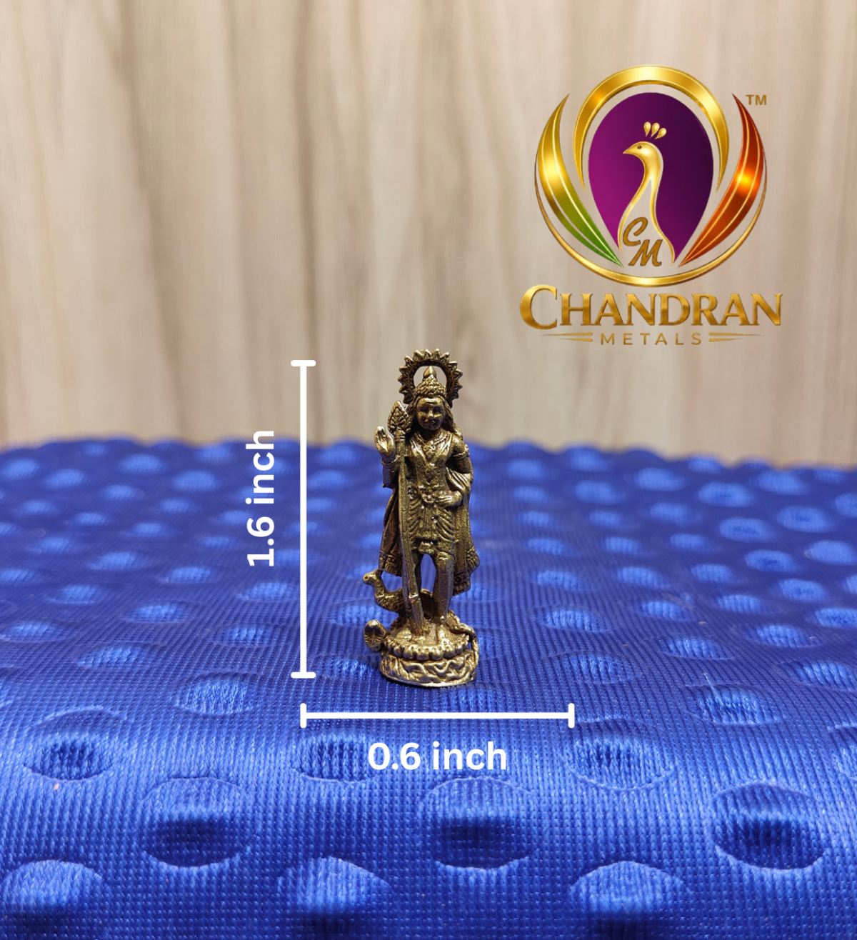Miniature Brass Murugan Statue 1.6 Inch