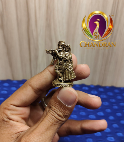 Miniature Brass Radha Krishna Statue 1.5 Inch