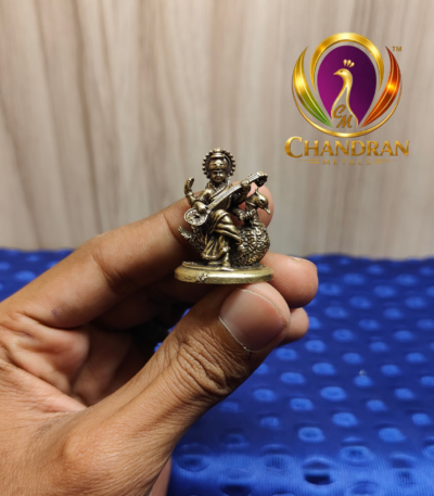 Miniature Brass Saraswati Idol 1.2 Inch