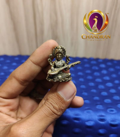 Miniature Brass Saraswati Statue 1.2 Inch