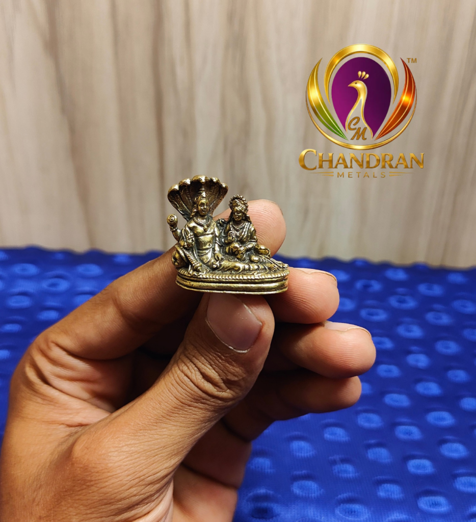 Miniature Brass Vishnu Lakshmi Idol 1 Inch