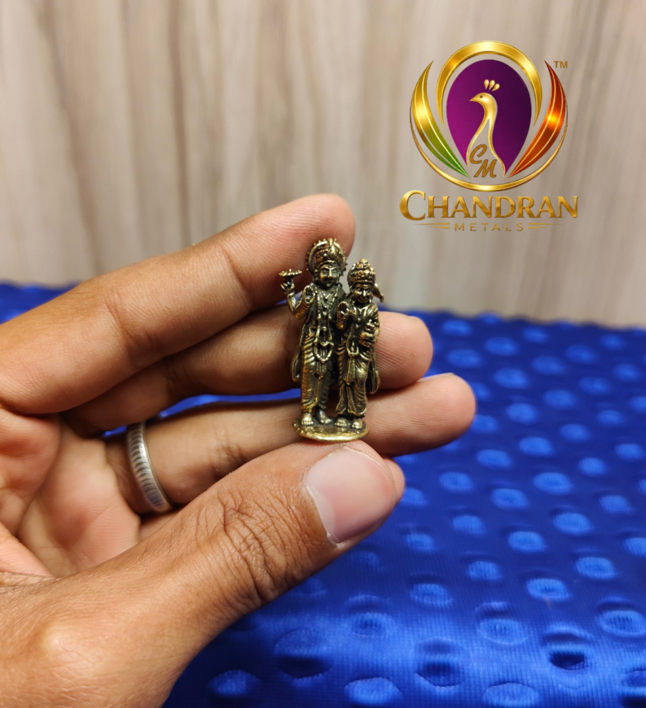 Miniature Brass Vishnu Lakshmi Statue 1.4 Inch
