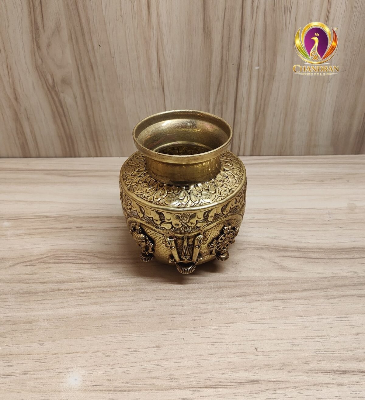 Premium brass shanku chakra kalash 4.5 inch three-quarter — Chandran Metals