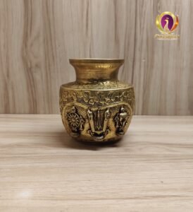 Premium brass shanku chakra kalash 4.5 inch front — Chandran Metals