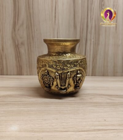 Premium brass shanku chakra kalash 4.5 inch front — Chandran Metals