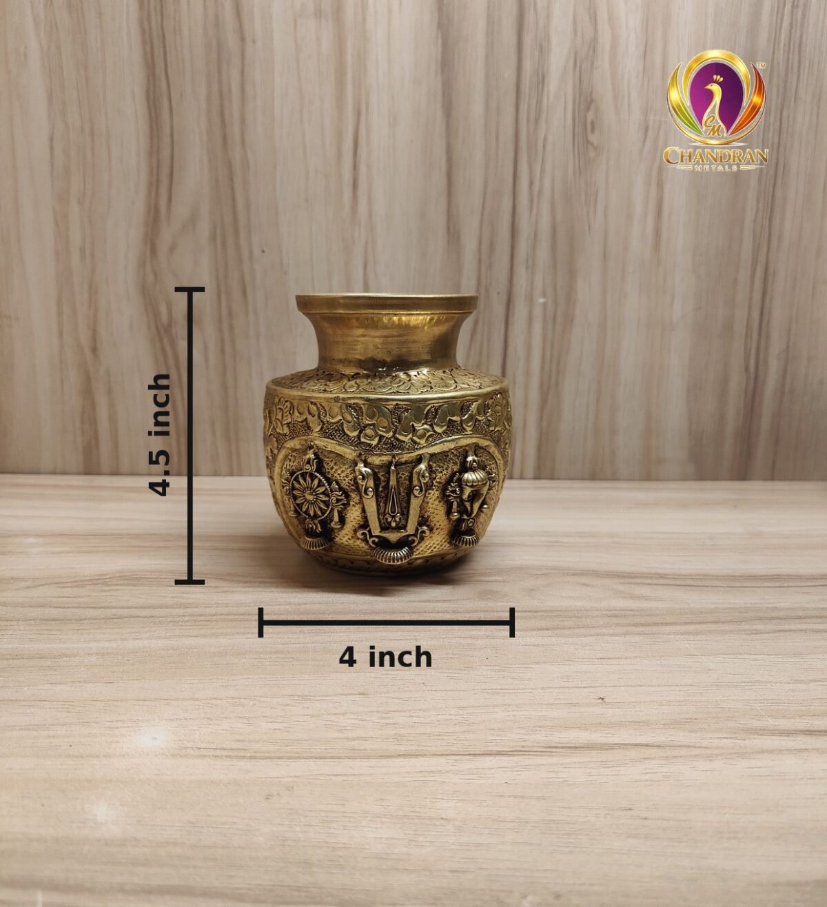 Premium brass shanku chakra kalash 4.5 inch height 4 inch width — Chandran Metals