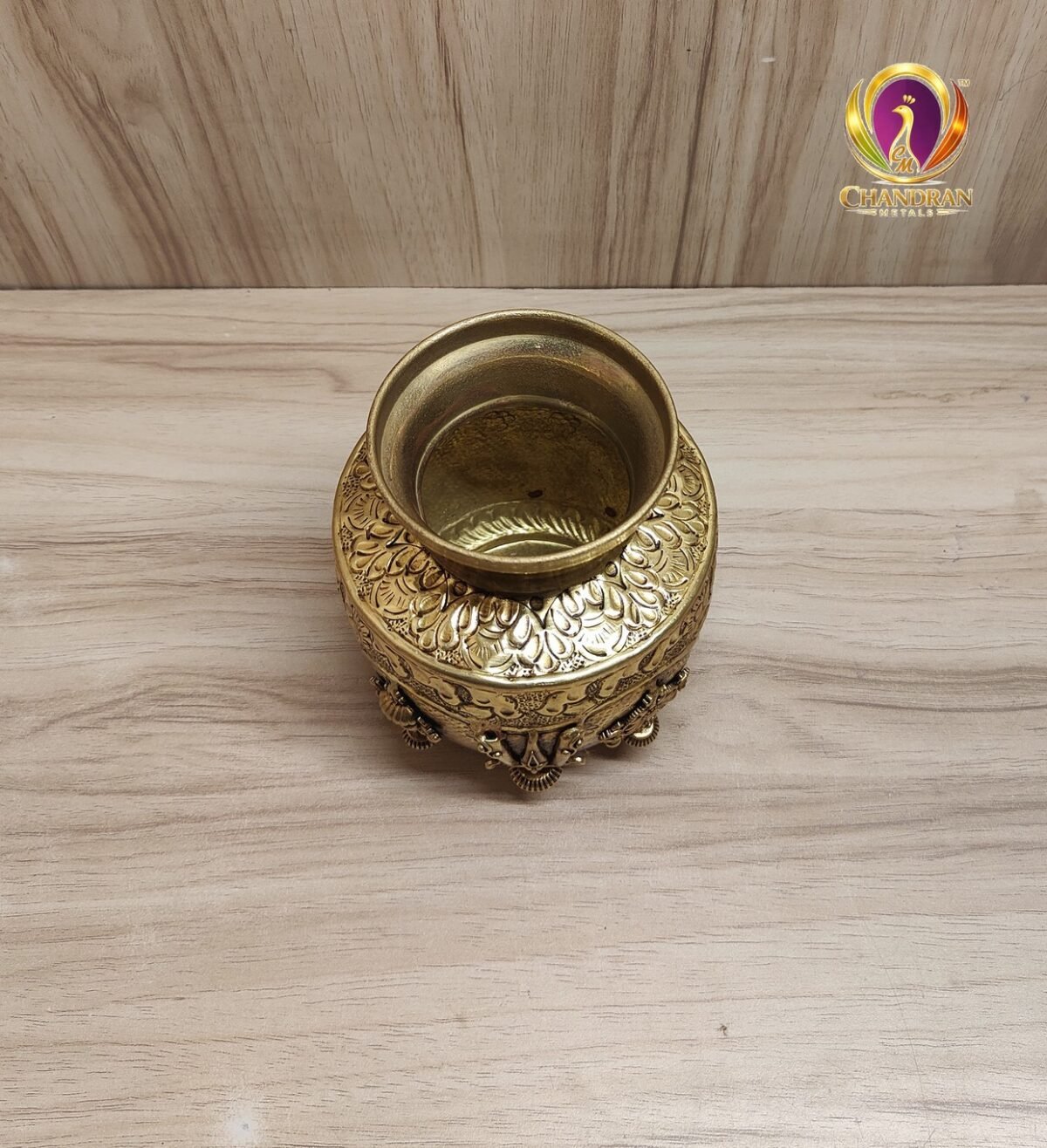Premium brass shanku chakra kalash 4.5 inch top opening — Chandran Metals