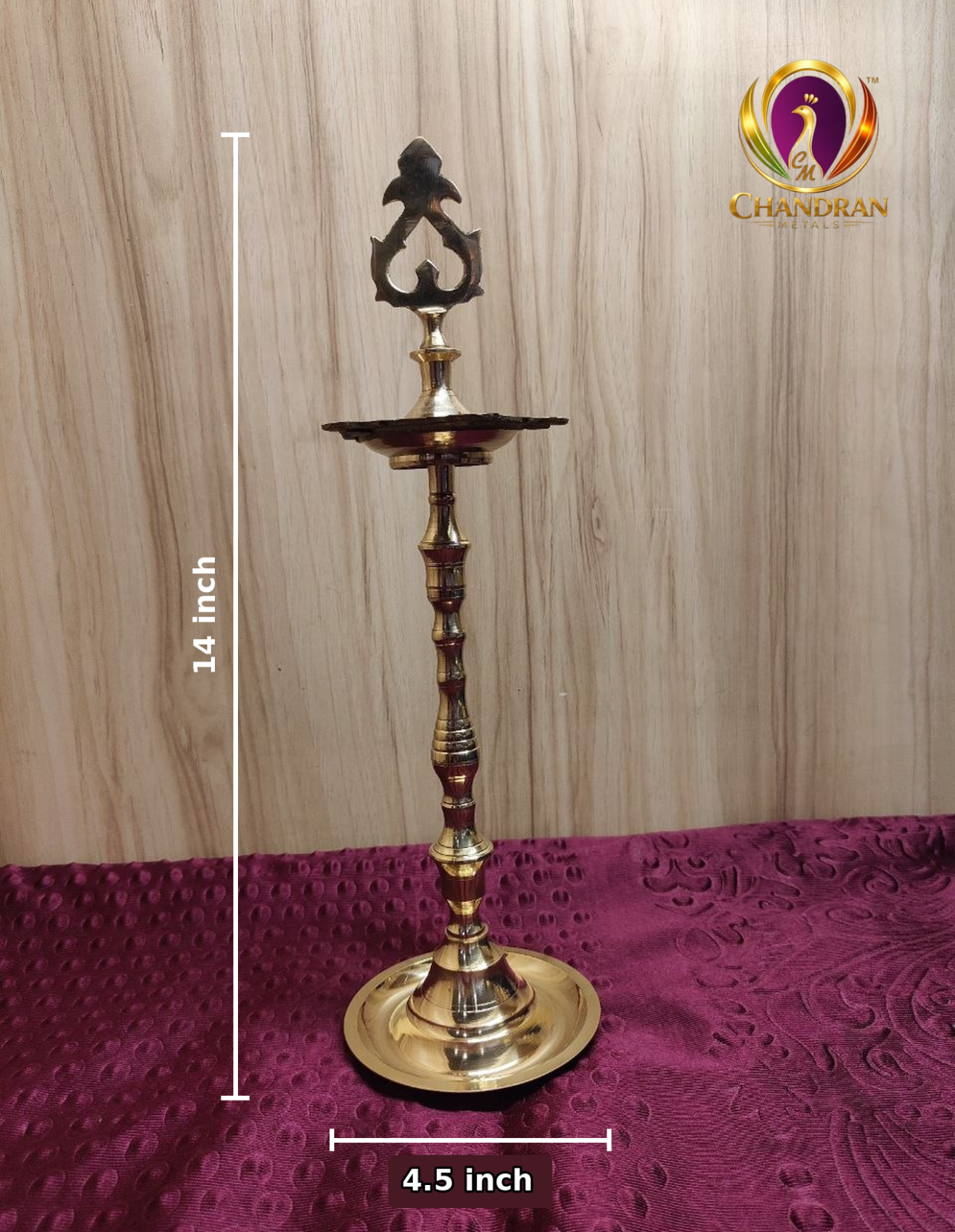 Brass Kuthu Vilaku 14 inch height and 4.5 inch length measurements