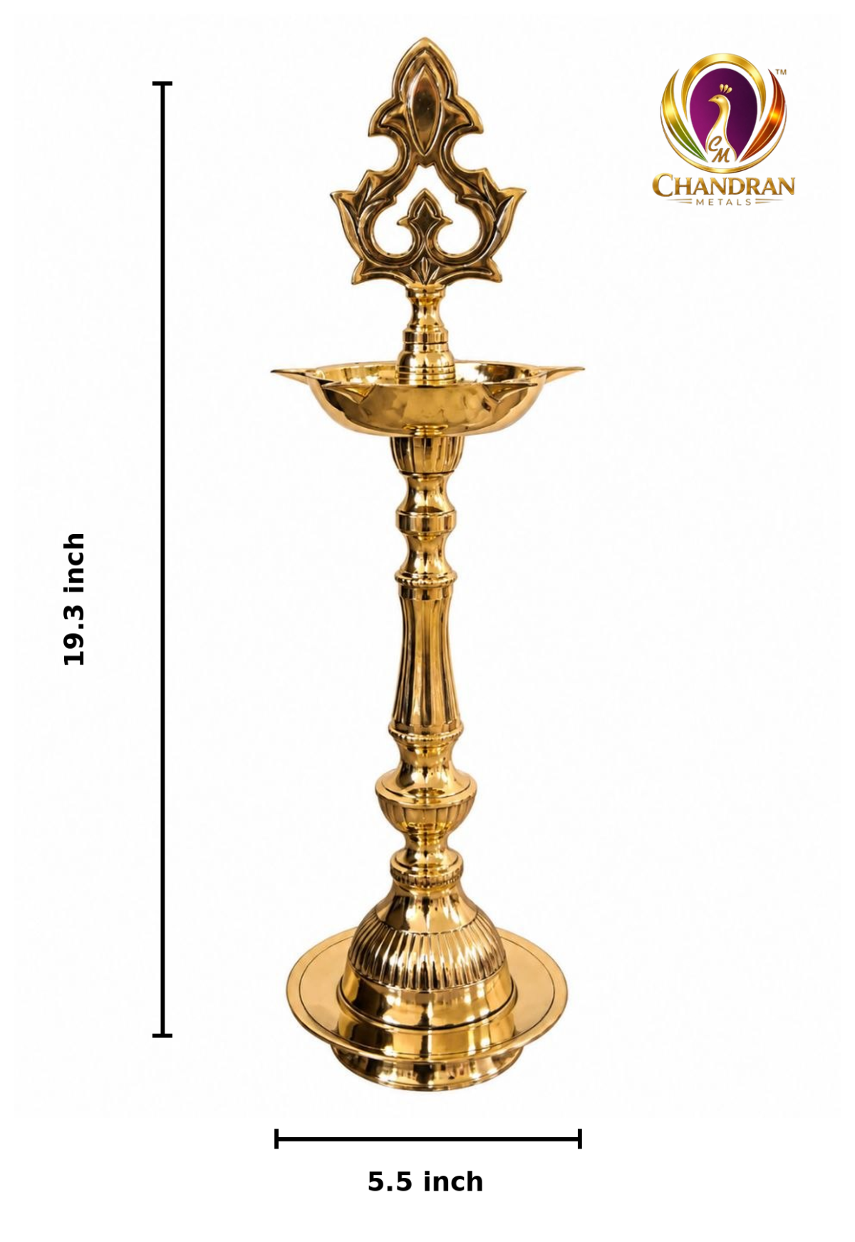 Brass Kashi Kollam Kuthu Vilaku 5.5 Inch measurements